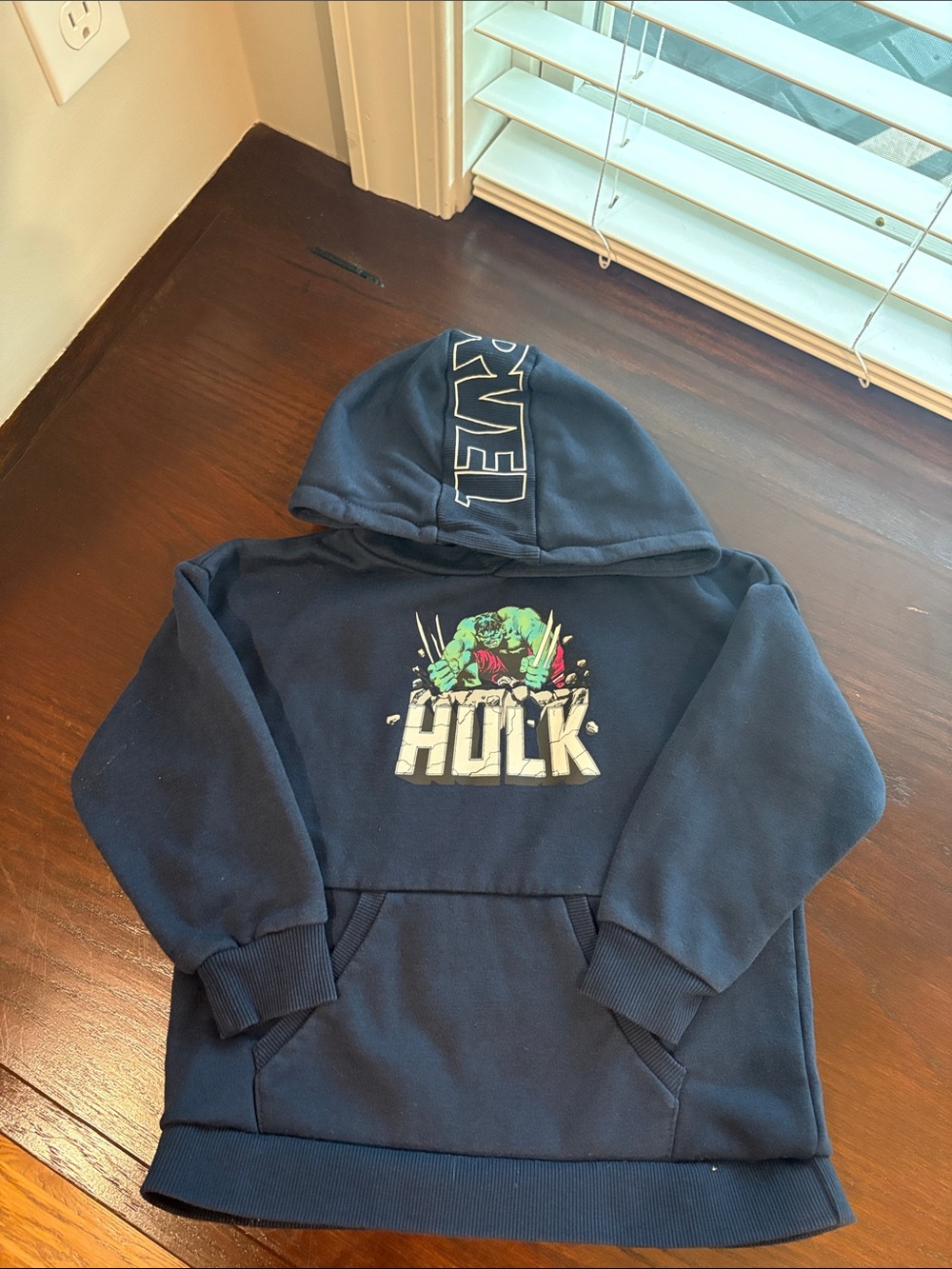 Marvel Boys' Navy Hoodie with Green Hulk Graphic